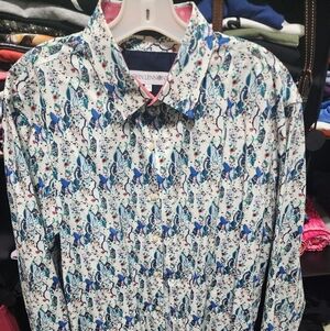 JOHN LENNONBlue Floral Print Men's Button-Up Shirt